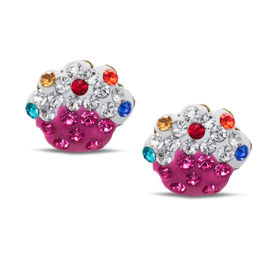 Multi-Colored Crystal Cupcake Earrings in 10K Gold