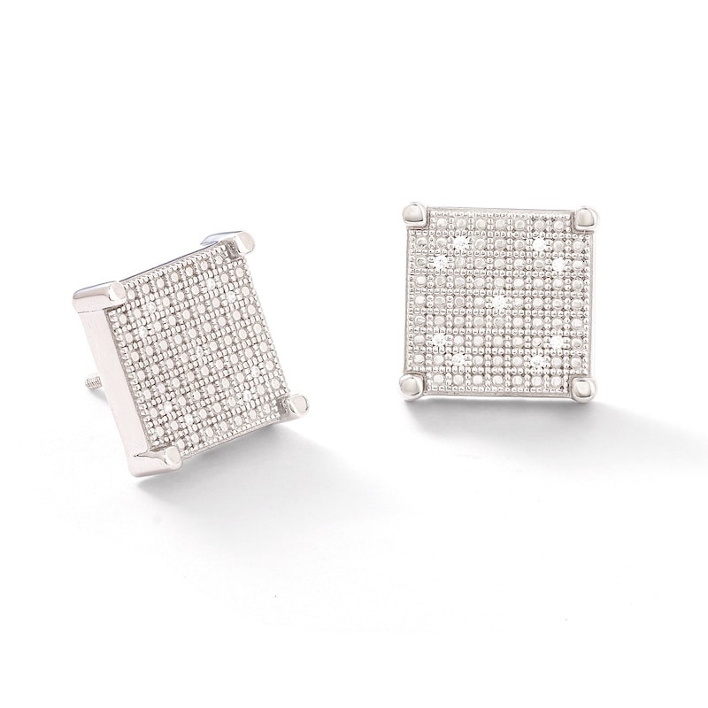 Main Image 1 of 1/20 CT. T.W. Diamond Square Stud Earrings in Sterling Silver