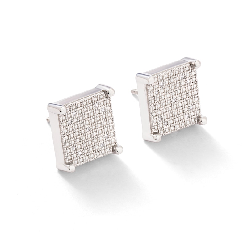 Main Image 2 of 1/20 CT. T.W. Diamond Square Stud Earrings in Sterling Silver