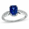 Thumbnail Image 1 of Cushion-Cut Lab-Created Blue Sapphire and Diamond Accent Ring in Sterling Silver - Size 7