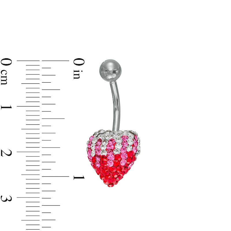 014 Gauge Heart Belly Button Ring with Multi-Colored Crystals in Stainless Steel