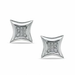 Diamond Accent Curved Square Stud Earrings in Sterling Silver