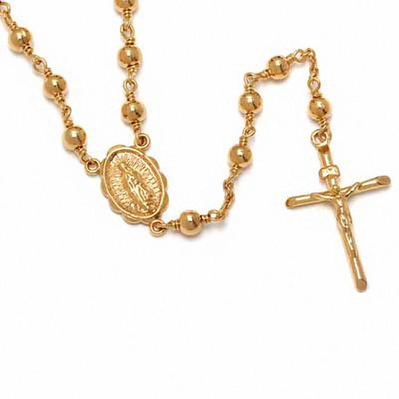 Rosary Necklace in Brass with 14K Gold Plate