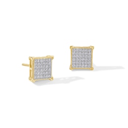 1/5 CT. T.W. Diamond Square Stud Earrings in Sterling Silver and 14K Gold Plate