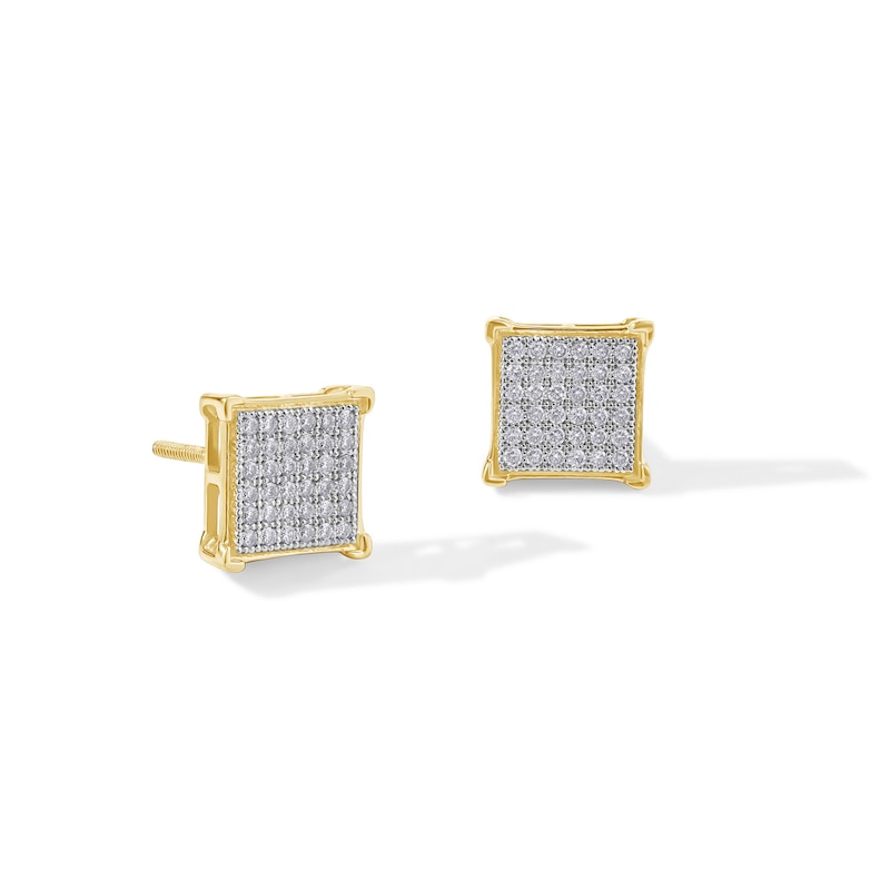 Main Image 1 of 1/5 CT. T.W. Diamond Square Stud Earrings in Sterling Silver and 14K Gold Plate