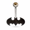 Thumbnail Image 0 of 014 Gauge Black IP Batman Logo Belly Button Ring with Champagne Crystal in Stainless Steel