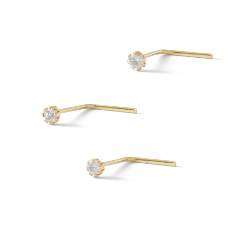 10K Solid Gold L-Shaped Nose Stud Set - 22G 1/4