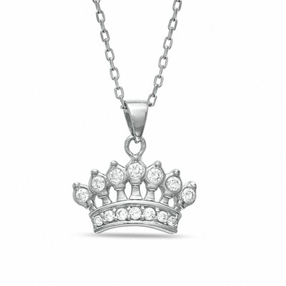 Child's Cubic Zirconia Crown Pendant in Sterling Silver - 15"