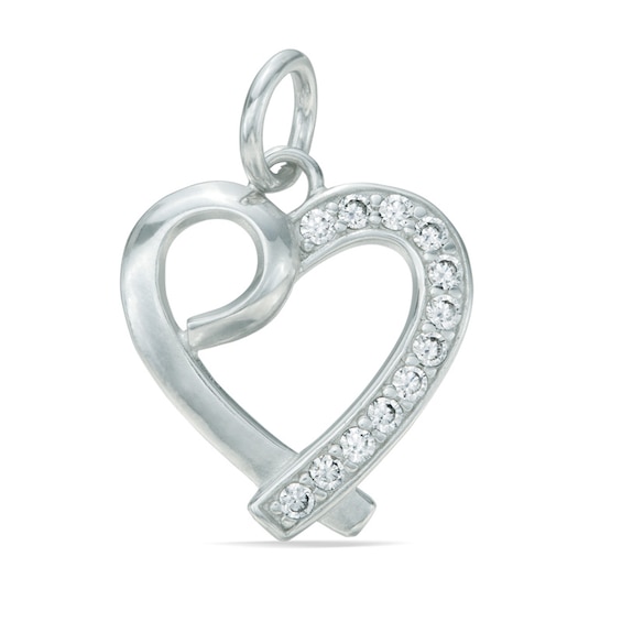 Cubic Zirconia Looping Heart Outline Charm in Sterling Silver