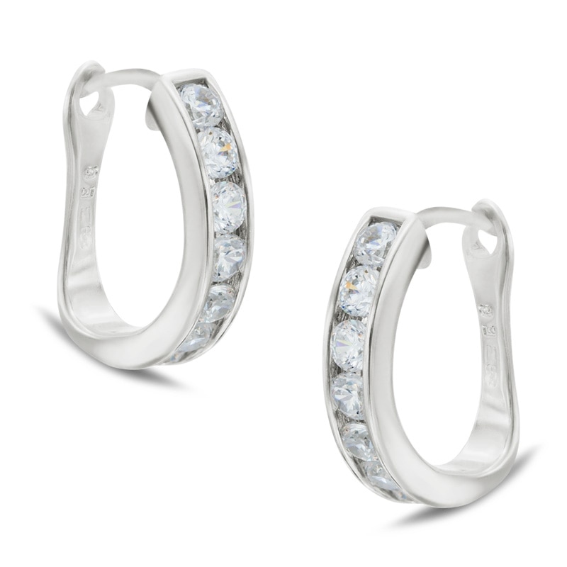 Main Image 1 of Cubic Zirconia Huggie Hoop Earrings in Sterling Silver