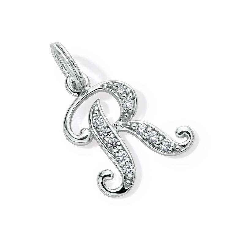 Main Image 3 of Cubic Zirconia Calligraphy Initial &quot;R&quot; Bracelet Charm in Sterling Silver