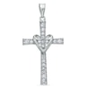 Thumbnail Image 1 of Cubic Zirconia Heart Wrapped Cross Charm in Sterling Silver