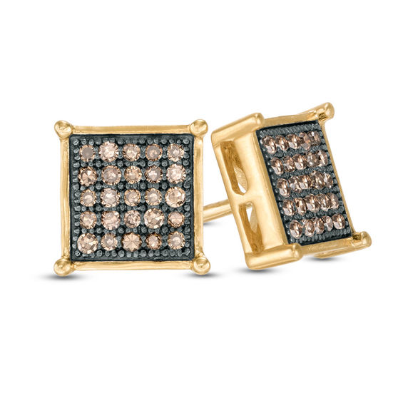 1/4 CT. T.W. Champagne Diamond Square Stud Earrings in Sterling Silver with 14K Gold Plate