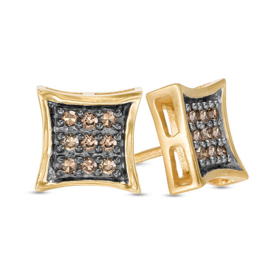 1/5 CT. T.W. Champagne Diamond Concave Square Stud Earrings in Sterling  Silver with 14K Gold Plate - XL Post