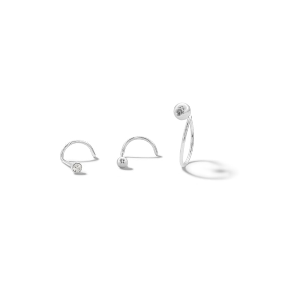 Solid Stainless Steel CZ Nose Stud Set - 22G