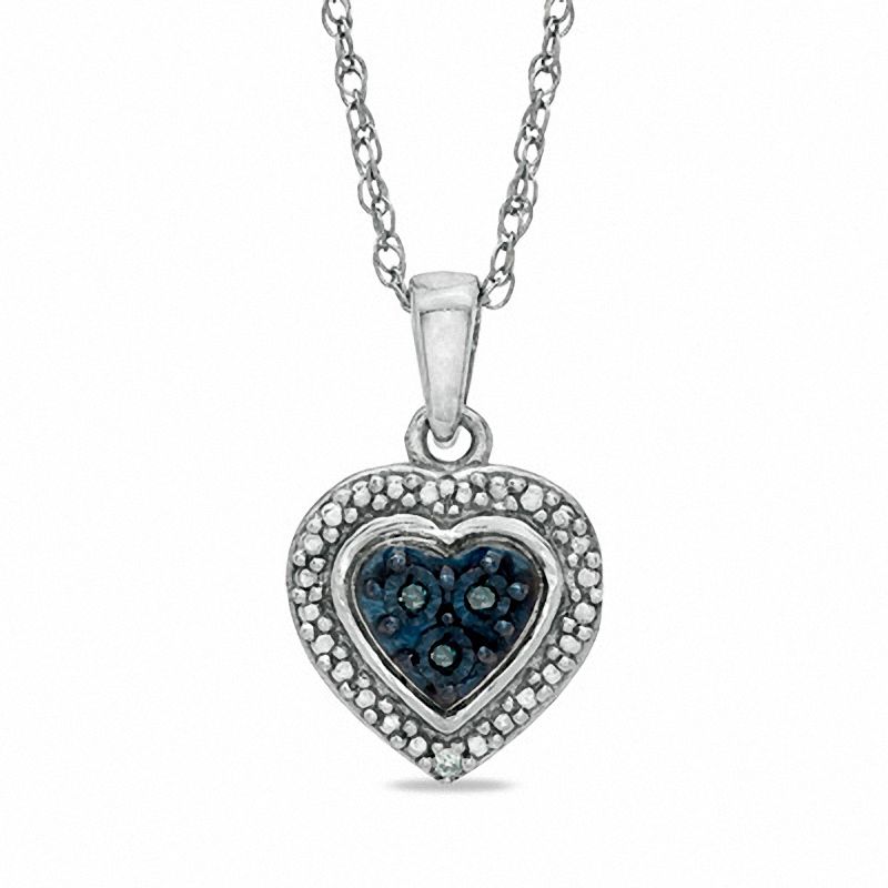 Enhanced Blue and White Diamond Accent Heart Pendant in Sterling Silver