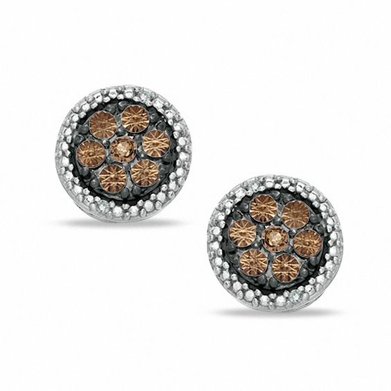 Champagne and White Diamond Accent Stud Earrings in Sterling Silver