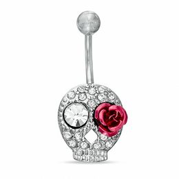 014 Gauge Belly Button Ring with Cubic Zirconia in Stainless Steel with Brass Day of the Skull