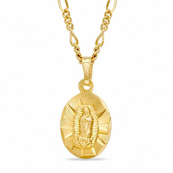 Oval Our Lady of Guadalupe Oval Pendant in Brass with 14K Gold Plate - 24"