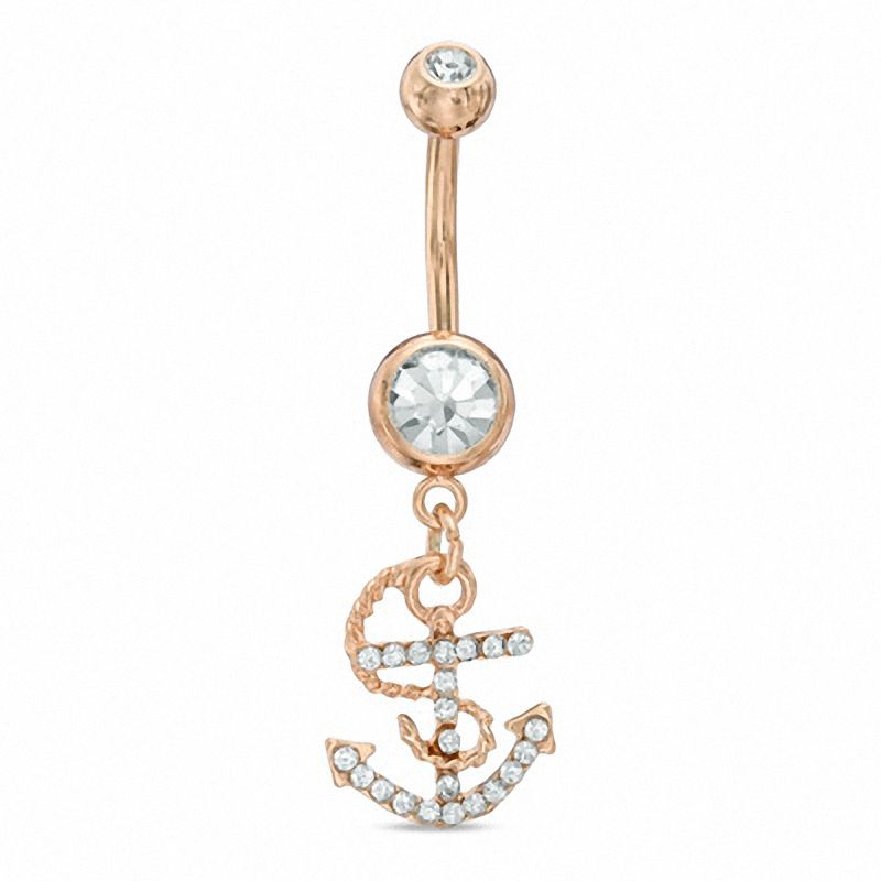 014 Gauge Anchor Dangle Belly Button Ring with Crystals in Stainless ...