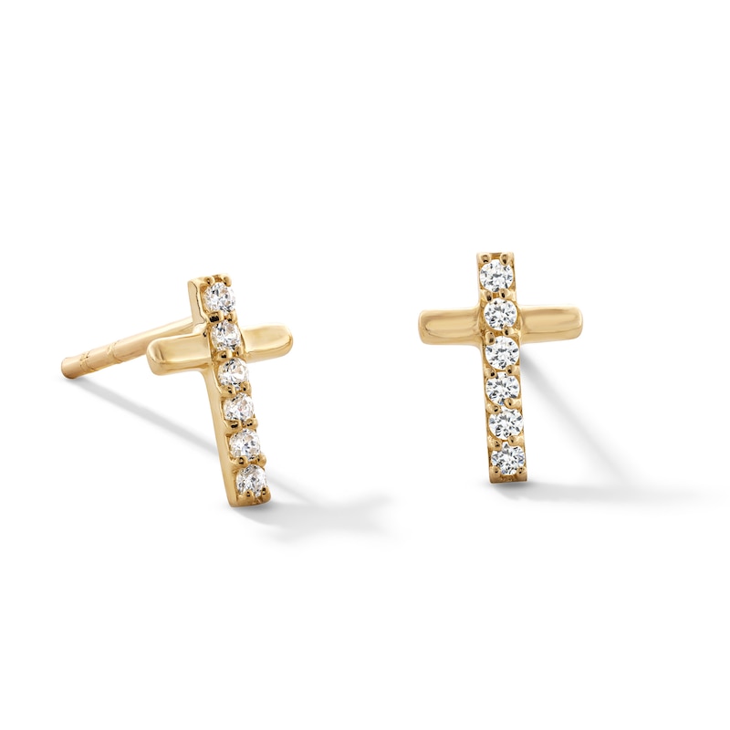 Main Image 1 of Child's Cubic Zirconia Cross Stud Earrings set in 10K Gold