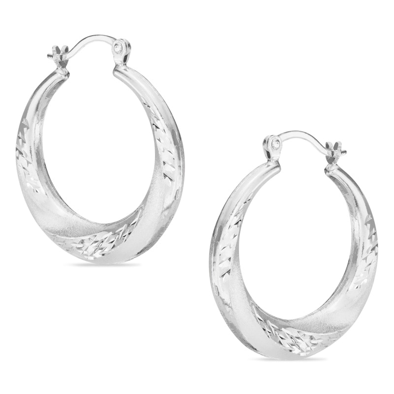 Main Image 1 of Diamond-Cut Satin Hoop Earrings in Hollow Sterling Silver