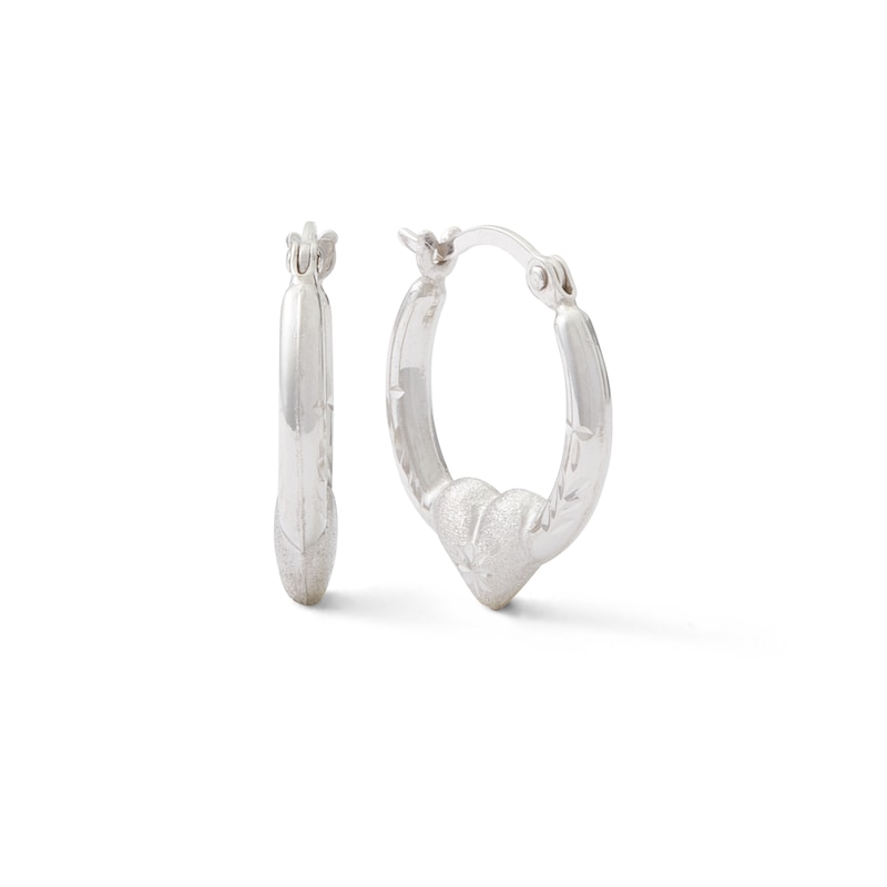 Main Image 1 of Diamond-Cut Heart Hoop Earrings in Hollow Sterling Silver