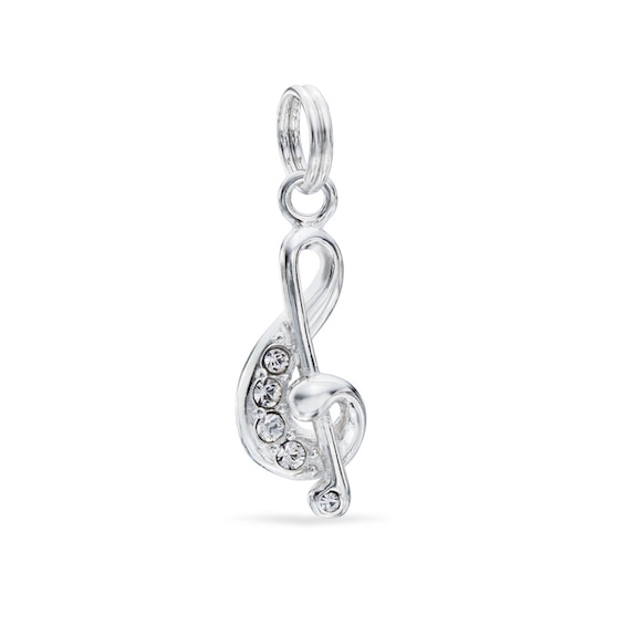 Crystal Treble Clef Dangle Charm in Sterling Silver