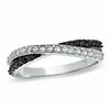 Thumbnail Image 1 of Black and White Cubic Zirconia Crossover Ring in Sterling Silver - Size 9