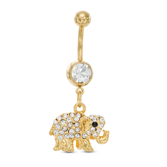 014 Gauge Crystal Elephant Dangle Belly Button Ring in Stainless Steel