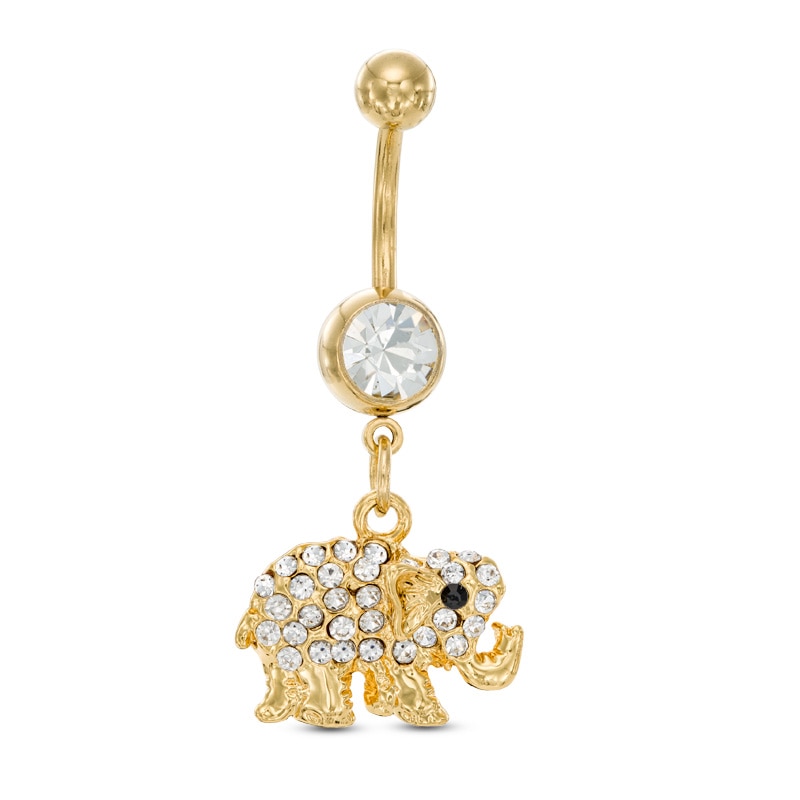 Main Image 1 of Yellow Ion Plated Crystal Elephant Dangle Belly Button Ring - 14G