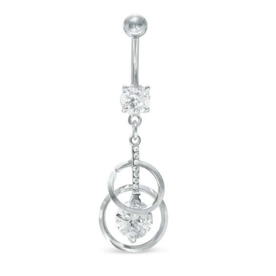 Banter Stainless Steel CZ Double Circle Dangle Belly Button Ring