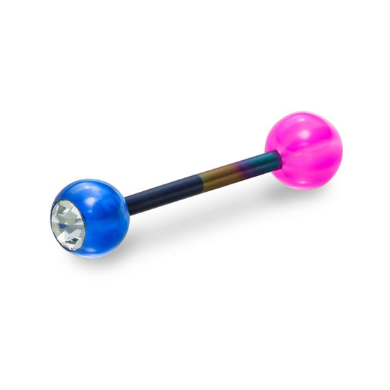 014 Gauge Pink and Blue with Crystal Reversible Barbell in Stainless Steel