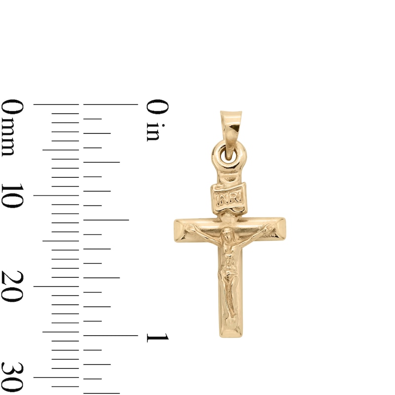 Small "INRI" Ribbon Wrapped Crucifix Necklace Charm in 10K Stamp Hollow Gold