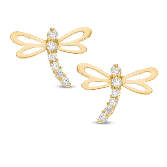 Cubic Zirconia Dragonfly Stud Earrings in 10K Gold
