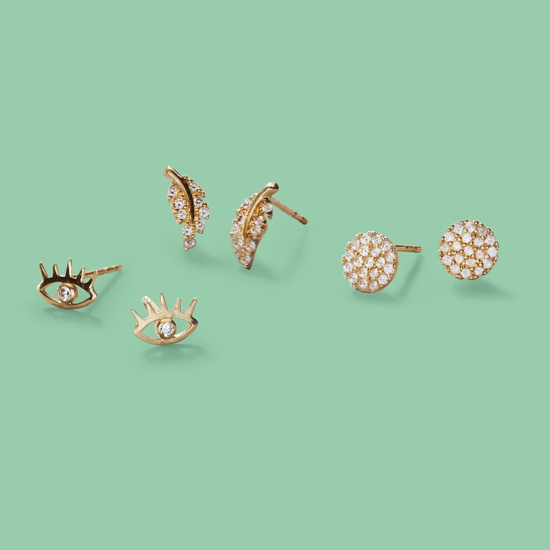 Cubic Zirconia Round Stud Earrings in 10K Gold | Banter