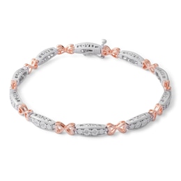 Diamond Accent Hearts Bracelet in Sterling Silver and 10K Rose Gold Plate - 7.25&quot;