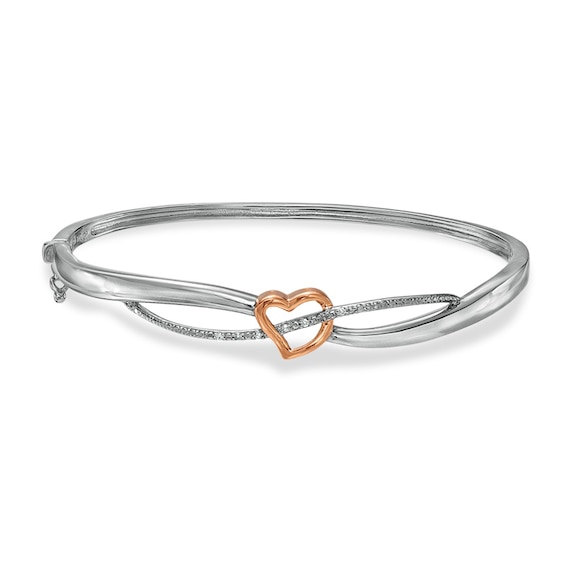 Diamond Accent Heart Bypass Bangle in Sterling Silver and 10K Rose Gold Plate