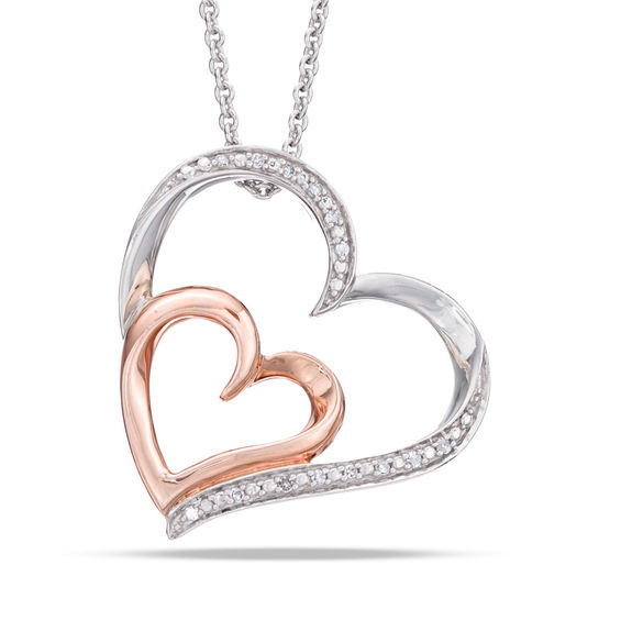 Banter Diamond Accent Tilted Double Heart Pendant in Sterling