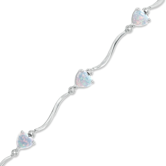 5mm Heart-Shaped Lab-Created Opal and Diamond Accent Bracelet in Sterling Silver