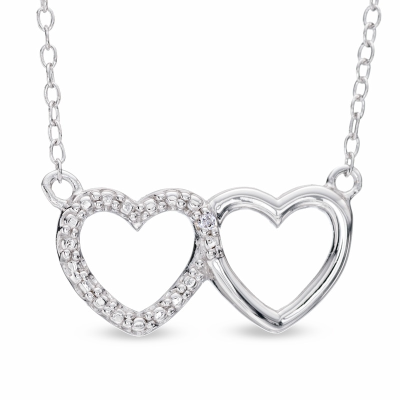 Diamond Accent Side By Side Heart Necklace in Sterling Silver