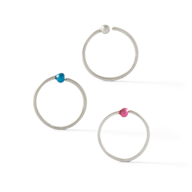 Main Image 1 of 020 Gauge Multi-Color Nose Ring Set in Solid Stainless Steel