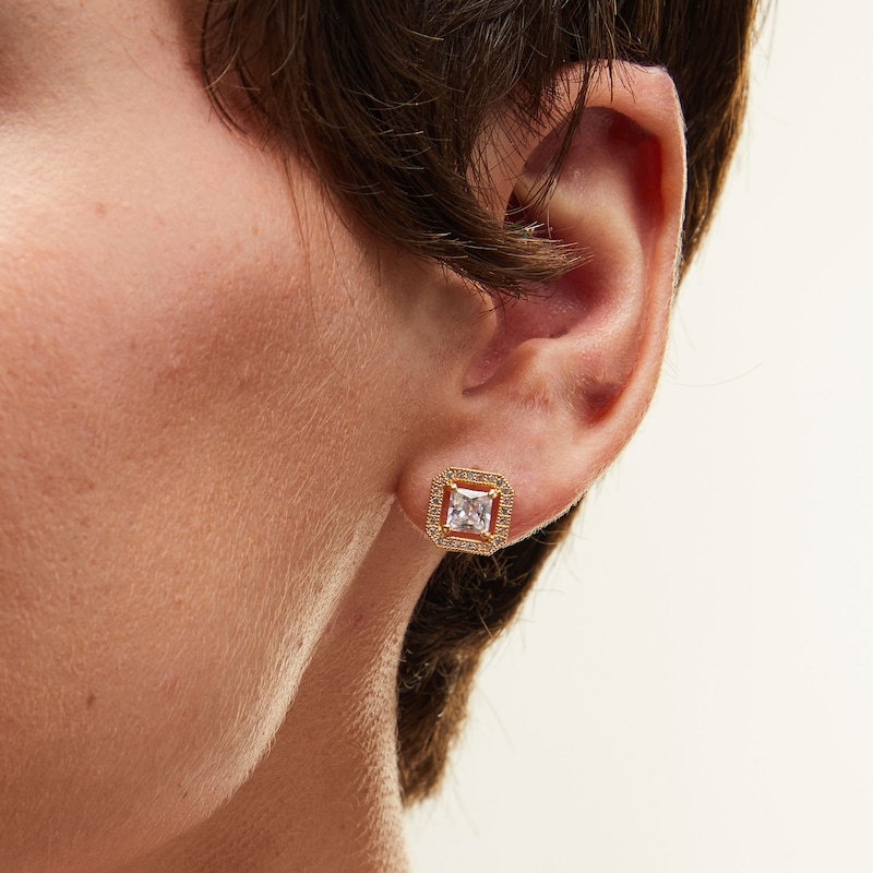 Main Image 2 of 5.0mm Princess-Cut Cubic Zirconia Octagonal Frame Stud Earrings in 14K Gold