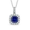 Thumbnail Image 1 of 7mm Cushion-Cut Lab-Created Blue and White Sapphire Pendant in Sterling Silver