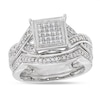 Thumbnail Image 0 of 1/4 CT. T.W. Diamond Square Cluster Twist Bridal Set in 10K White Gold - Size 7