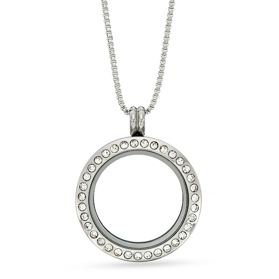 Floating Lockets Crystal Circle Pendant in Stainless Steel - 20"