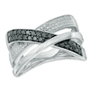 Thumbnail Image 0 of Enhanced Black and White Diamond Accent Crossover Ring in Sterling Silver - Size 7