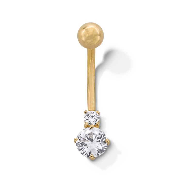 Main Image 1 of 10K Semi-Solid Gold CZ Belly Button Ring - 14G 3/8&quot;