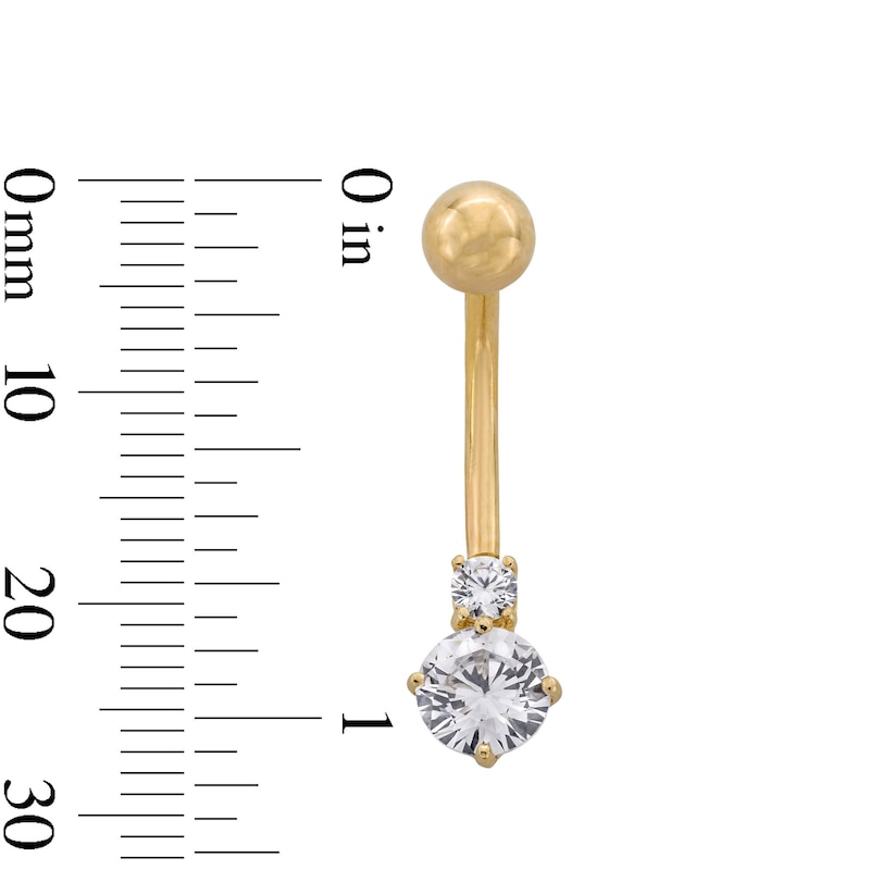 Main Image 3 of 10K Semi-Solid Gold CZ Belly Button Ring - 14G 3/8&quot;