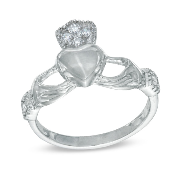 Cubic Zirconia Claddagh Ring in Sterling Silver